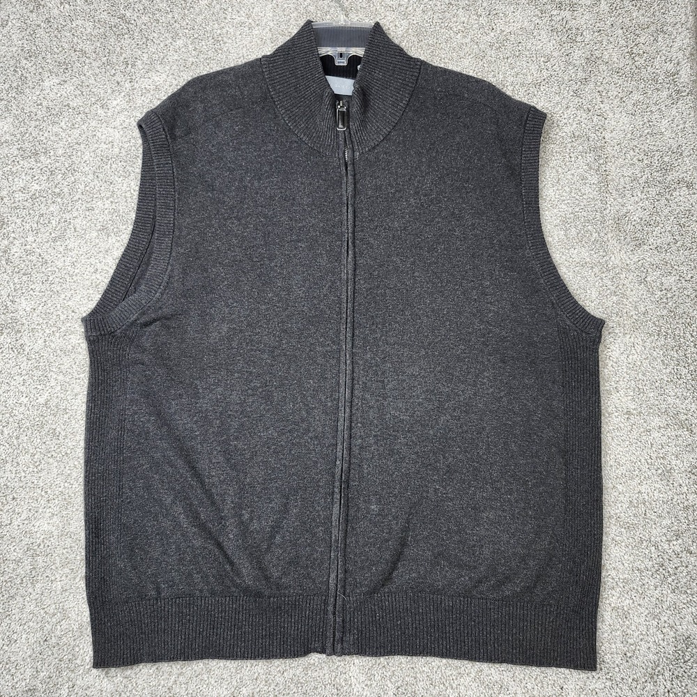 OSCAR DE LA RENTA 2XL Dark Gray Full ZIP  Sweater Vest Sleeveless WPL 12902